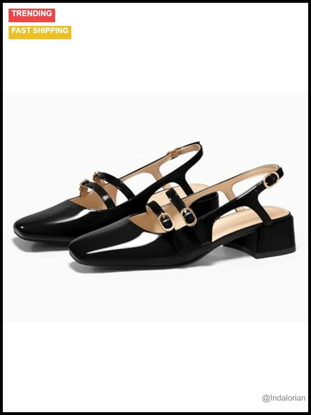 Women's Slingback Pumps Square Toe Patent Leather Chunky Heels